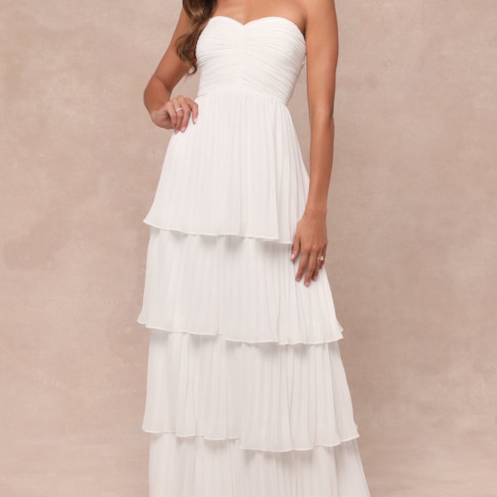 Lulus Seriously Sensational White Strapless Tiered Maxi Dress - Size M